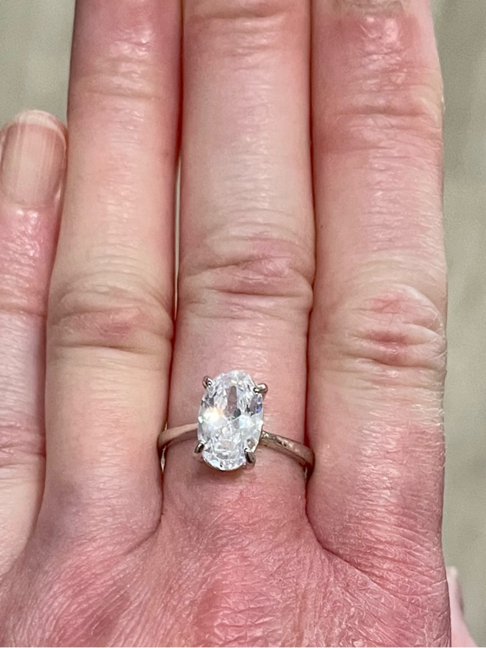 Large 4ct Look Oval Cut Solitaire Ring Silver Tone Engagement Style 8.75